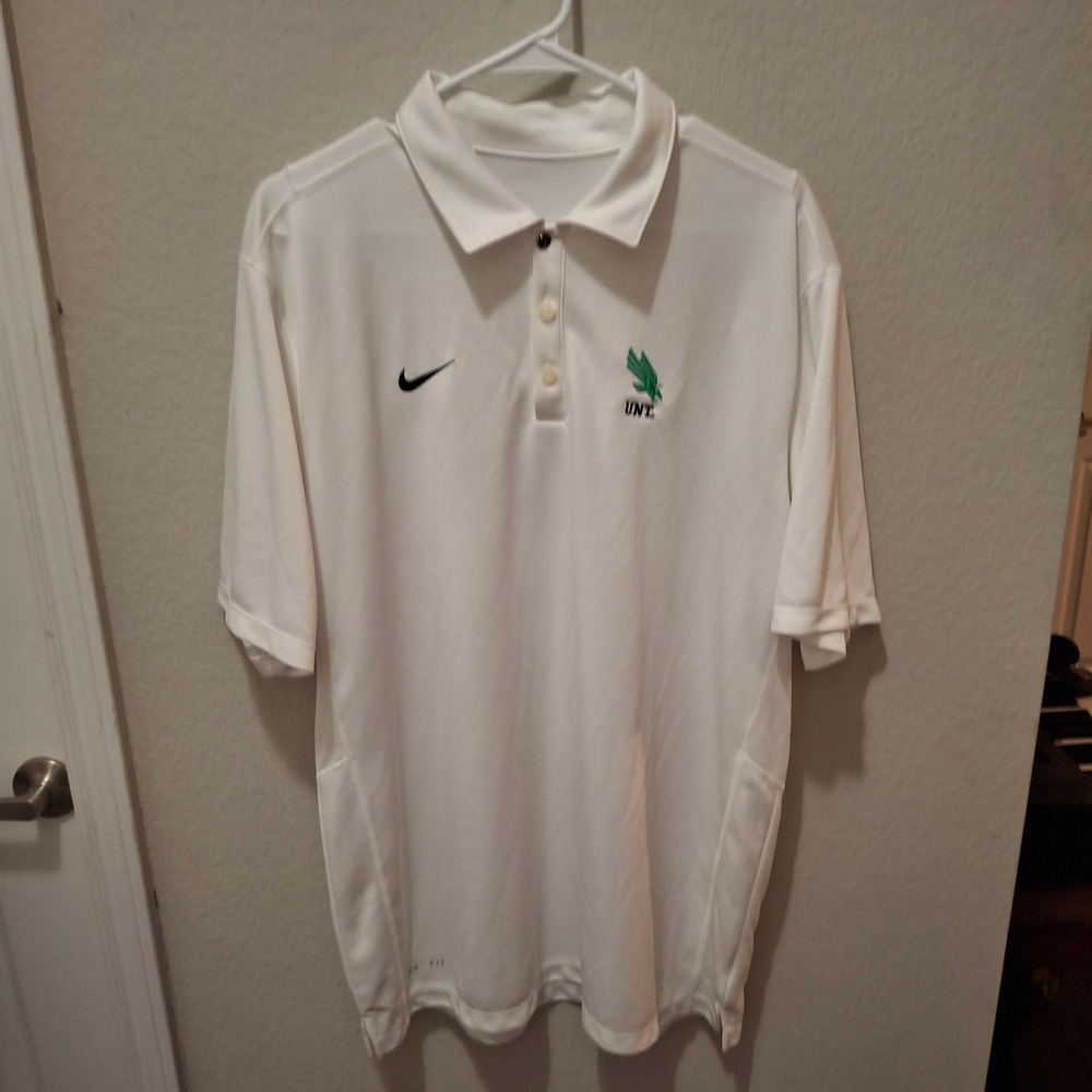 Nike Dri‎ FIT White UNT Eagles Polo Shirt Men's Size Large